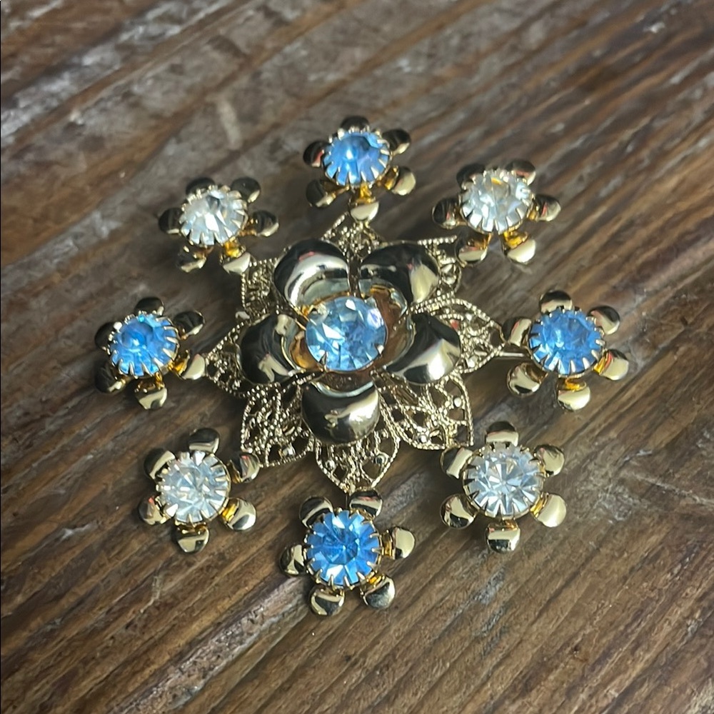 Elegant Gold and Blue Floral Jewelry Set